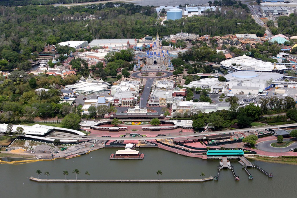 An aerial view of Walt Disney World closed to the public due to the Coronavirus threat on March 23, 2020 in Orlando, Florida.