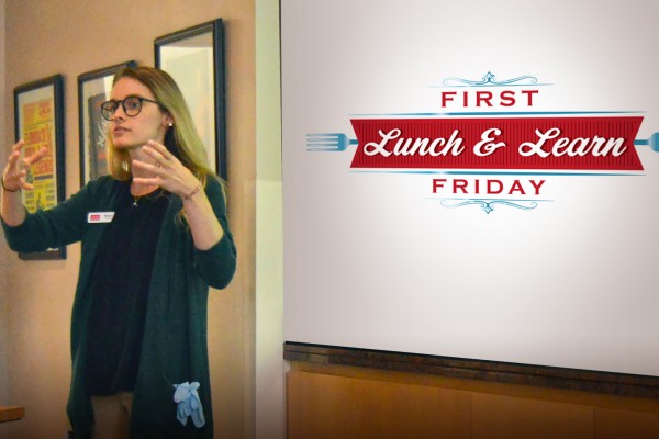 Historian Melissa Procko gestures with hands