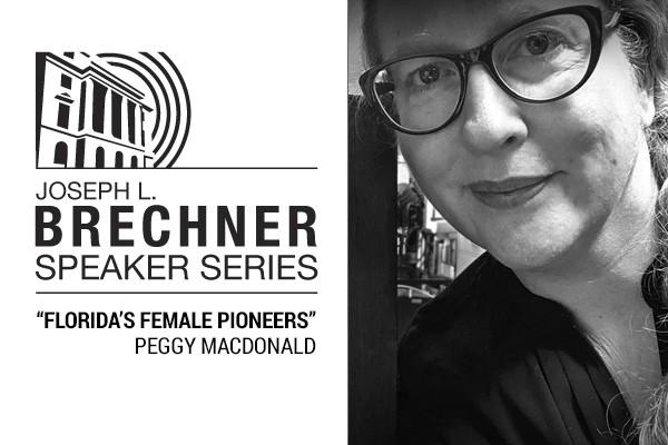 Black and White photo of author Peggy Macdonald and Brechner Series logo