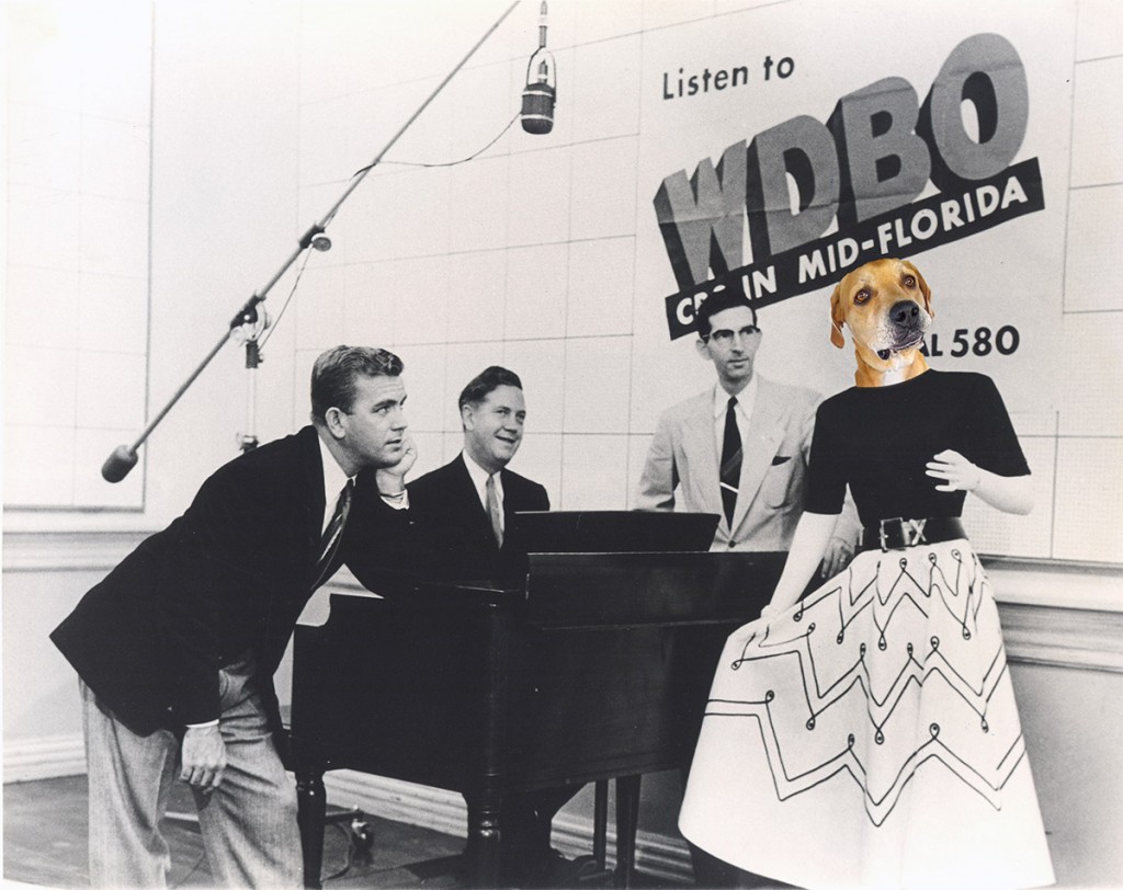 4 people in WDBO studio including a woman with the head of a dog.