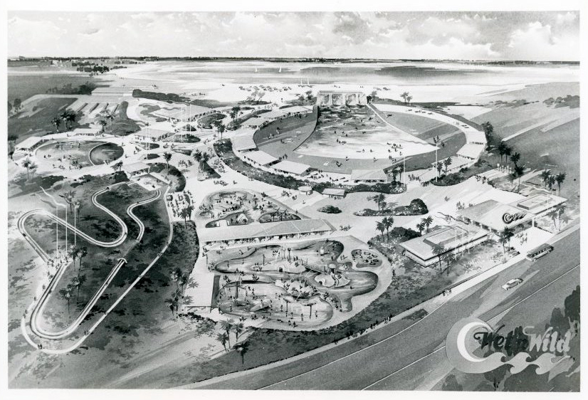 Black and white image of artists rendering of Wet 'n Wild